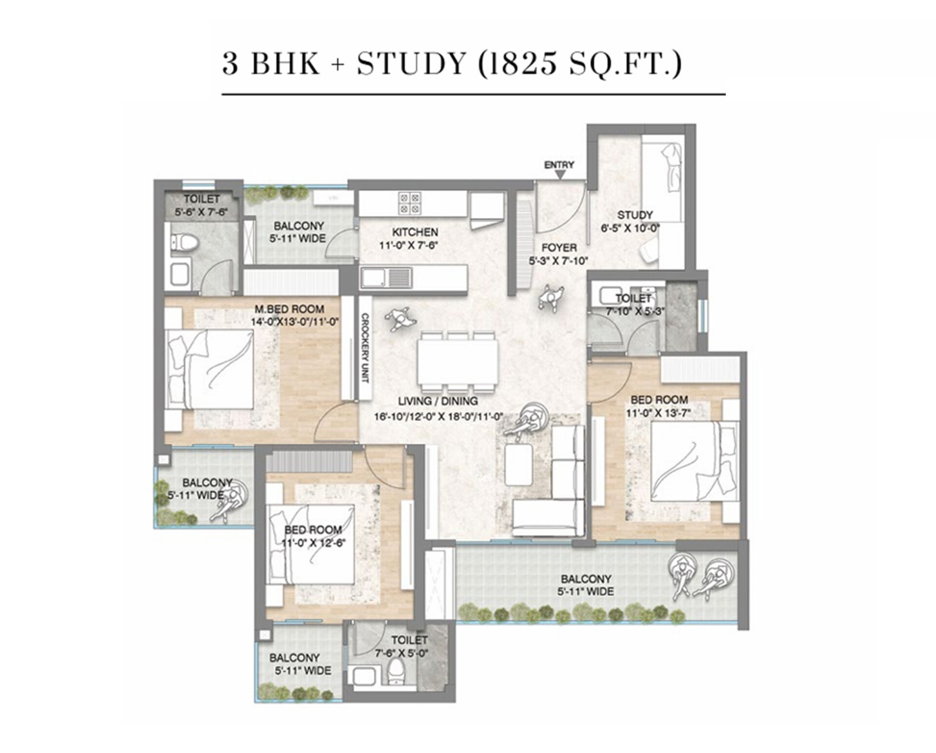 3 BHK from M3m Crown