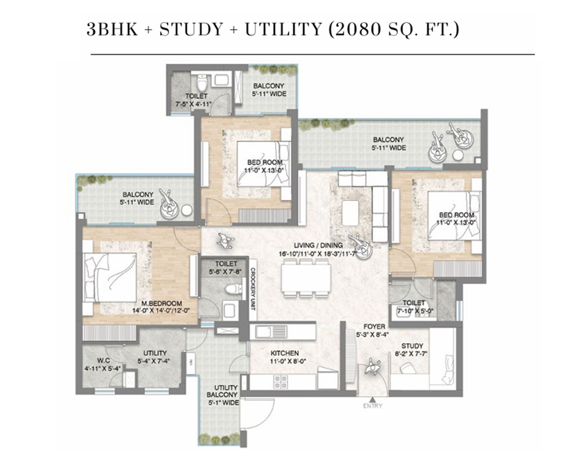 3 BHK from M3m Crown